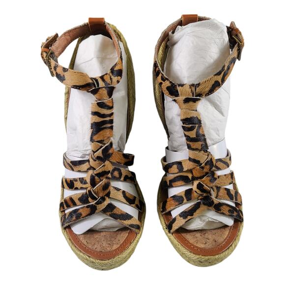 Sam Edelman Brown Black Leopard Platform Wedge Strappy Sandals Shoes 7 M - Picture 3 of 6